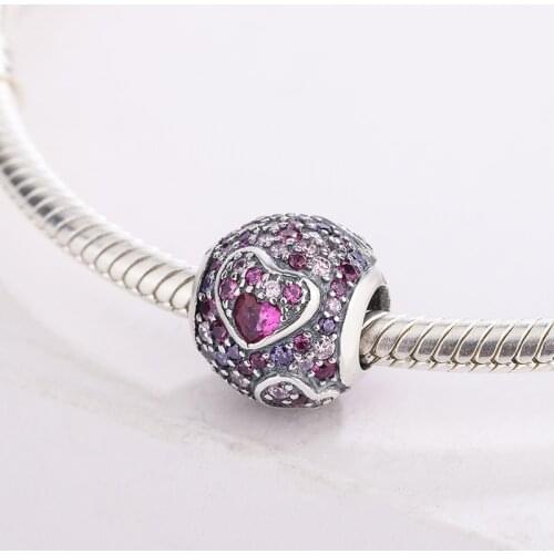 Fashion 925 Sterling Silver Color Mixed Heart-Shaped Zircon Round Pendant Charm Bracelet Jewelry DIY Making For Pandora