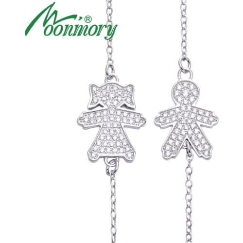 Moonmory Russian Boy And Girl Bracelet Figure Shaped 925 Sterling Silver Jewelry Bangle With CZ For New Born Baby Fine Jewelry