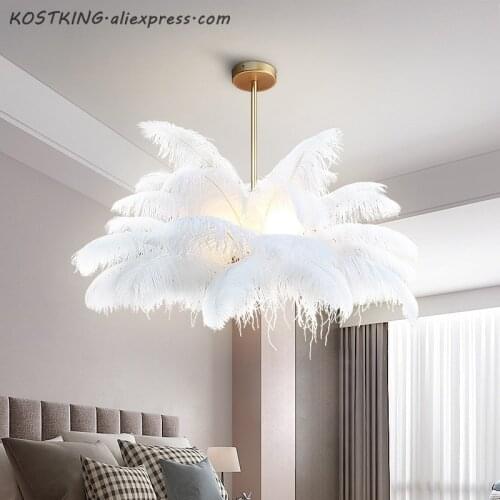 Nordic LD Pendant Lights Natural Ostrich Feather LOFT LED Pendant Lamp Bedroom Living Room Restaurant Lighting Deco Hanging Lamp