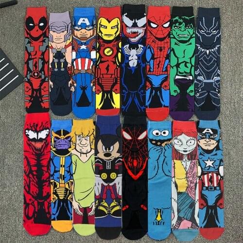 Hot Sale 1Pair Marvel Anime Print Socks Mens Women socks Cartoon Knee-High Cosplay Sock Hip Hop Adult Casual Socks