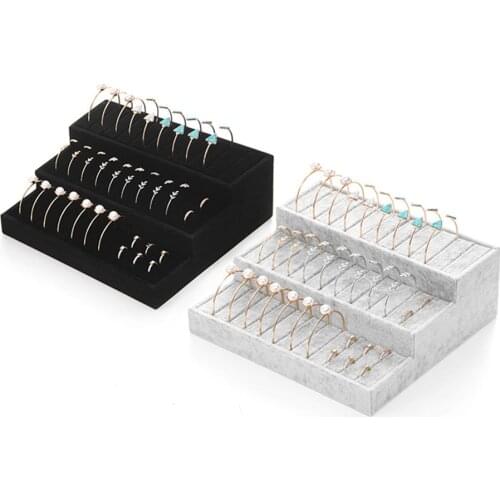 30 Grads Velvet Leather Bracelet Bangle Necklace Jewelry Organizer Holder Display Stand Rack Black Gray 240*260*190mm