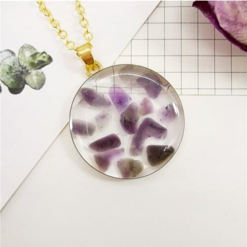 Purple Natural Stone Pendants Necklace Gold Chain Vintage Crystal Necklace for Women Jewelry Boho Jewelry Custom Gift