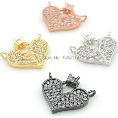 13*15*3mm Micro Pave Clear CZ Heart Of Ring Charms Of Double Loops Fit For Making Necklaces Jewelry