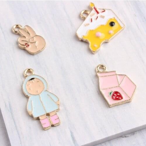 Birthday Cake Yogurt Box Boy Gesture Pendant Gold Enamel Charms DIY Accessories For Handmade Women Jewelry Necklace Bracelets