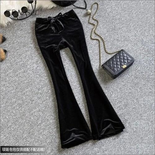 Plus Size Women Drawstring Waist Flare Pants High Waist Stretchy Pleuche Trousers Ladies Wide Leg Pants Casual Bell-bottom Pants