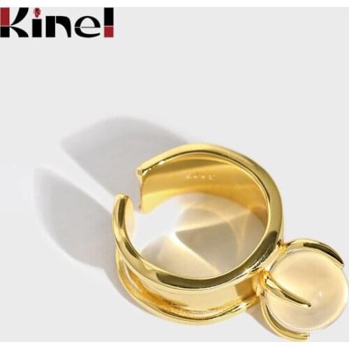 Kinel Silver 925 Jewelry Korean Design Simple Crystal Rings for Women Open Adjustable 18K Real Gold Plated Christmas Gifts