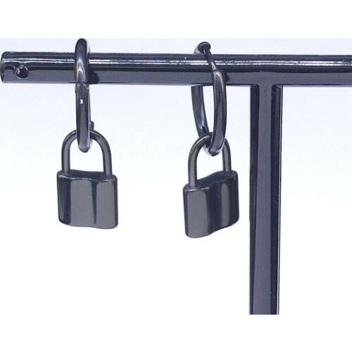 Punk Lock Stainless Steel Black Hoop Earings Women Black Color Hoop Earrings Jewelry joyeria acero inoxidable mujer E016S03