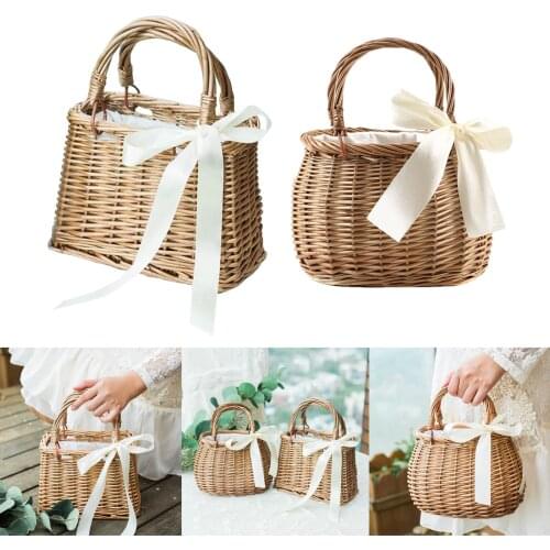 Straw Handbag, Rattan Busket Women Girls Rattan Bag Summer Beach Purse Wallet Tote Photo Props Home Decoration