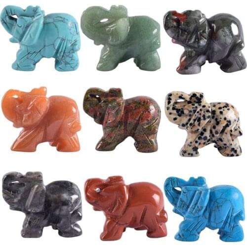 Elephant Figurine 1.5 Inch Crystal Mini Elephants Stone Carved Statue Quartz Feng Shui Home Ornament Art Collectible Decor Gift