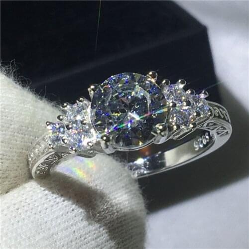 Vintage Three-stone Jewelry 925 Sterling Silver ring Sona 5A zircon Stone Engagement Wedding Band Rings for women men Gift