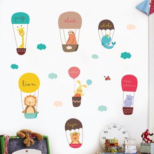 Hot Air Balloon giraffe animals wall stickers for kids room decoration accessories home decor living room decal