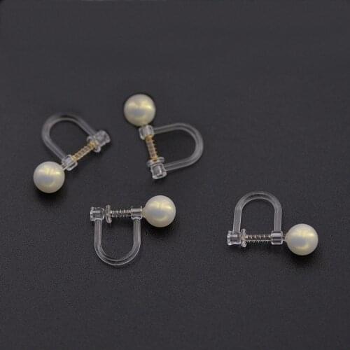 SEA MEW 50PCS Steel Transparent Spring Pearl Ear Clip For Jewelry Making Ear Plug Resin Earrings Base Setting DIY Component