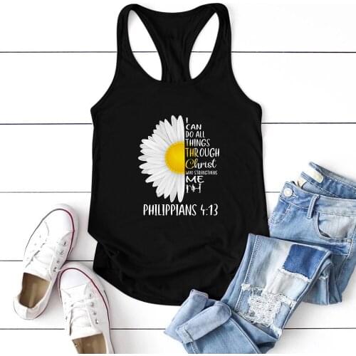 Women Summer Tank Tops Sleeveless Women Plus Size Aesthetic Daisy I Can Do All Things PHILIPPIANS 4:13 Printing Tanks Tops