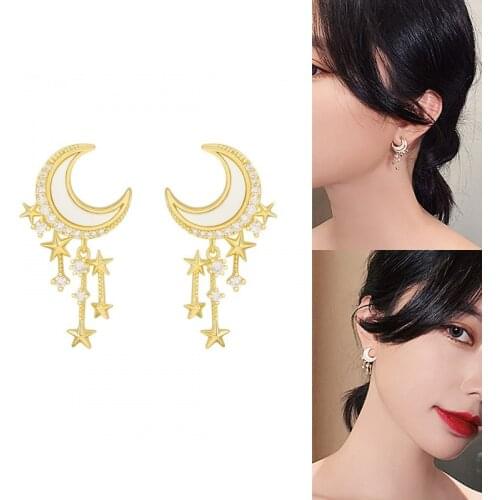 2021 Fashion Moon Star Tassel Crystal Earrings Women Drop Dangle Jewelry Gifts