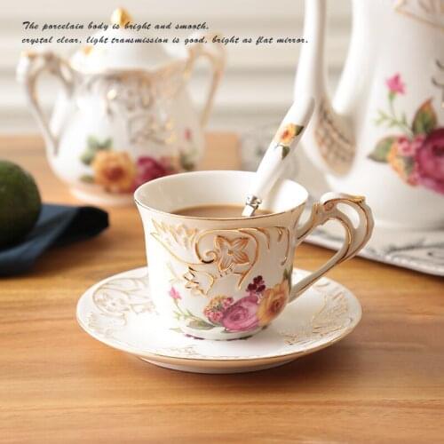 3D European Tea Set Ceramic Coffee Cup Saucer Spoon Set Vintage Advanced Textured Porcelain Cup Xicaras Wedding Gifts EE50BD