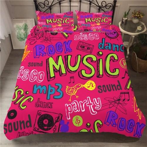 3D Cartoon Duvet Cover King queen Size Music note Printed Black Quilt Cover set 1/2Pillowcase Bed Linen Custom Kids Bedding Set