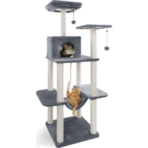 H153cm Cats Tree Tower Big-size Pets Play Scratching Tree Kitten Climbing Jumping Toy Frame With Hammock arbre chat Furniture