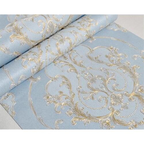 Beibehang European style fine embossed wallpaper living room bedroom Light pink / light blue / light pink 3D wallpaper roll
