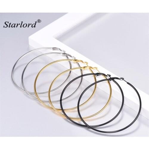 Large Hoop Earrings Set For Women Size 70mm Gold/Black/Stainless Steel Circle Hoop Earrings 3GE3370KBH