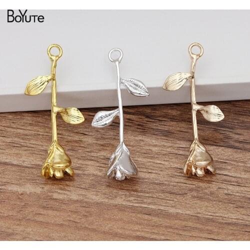 BoYuTe New Arrive (50 Pieces/Lot) 10.5*42.5MM Metal Alloy Flower Pendant Materials Diy Hand Made Jewelry Accessories