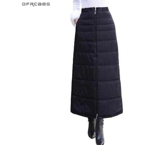 Black Winter Womens Down Cotton Long Pencil Skirts 2018 Fashion elastic High Waist Thicken Plus Size Skirt Female Saia Longa