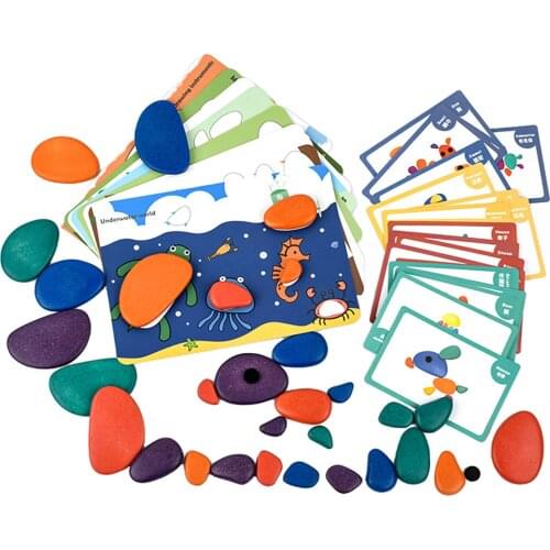 Colored Wooden Stone Building Block Educational Toy Baby Stacking Game Balancing Stone Wooden Toy For Kids