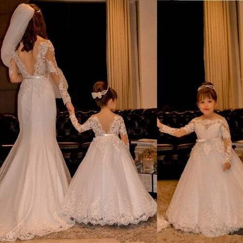 Flower Girl Dresses for Weddings Tulle Princess Lace Half Sleeve Holy First Communion Gowns Party Pageant Dress For Girls