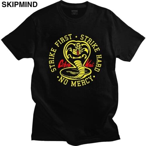 Cobra Kai The Karate Kid Tshirt Men Cotton Strike First Strike Hard Snake 80S Movie Tee Tops Short Sleeve Summer T-shirt Clothes