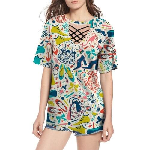 Papertiger Elegant Chest Cutout T-shirt Fashion Color Ladies Cosmetic Shoe Bag Print 3d Womens Summer T-shirt