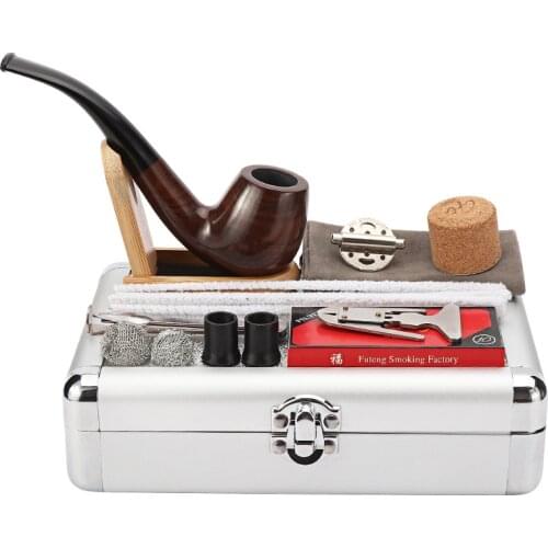 Exquisite Smoking set Smoking Pipe Ebony Tobacco Pipe with Pipe Accessories with Gift Metal box Tobacco Pipe Accessories Kit