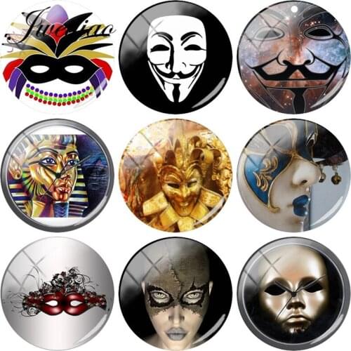 JWEIJIAO Venetian Masquerade Masks Pattern Glass Cabochon Dome Pictures Charms DIY Jewelry Findings For Keychain Earrings