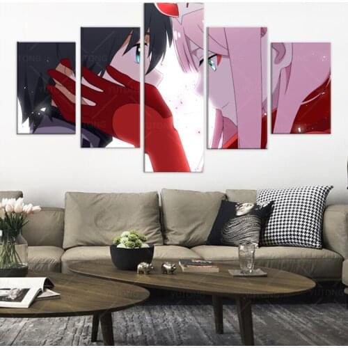 Darling in the Franxx Canvas Paintings Home Decor 5 Panel Poster HD Prints Modular Pictures Living Room Frame
