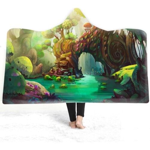 Hooded Cape High Definition Pattern Printing Mist From Forest Cashmere Comfortable Soft Lightweight Portable Home Travel Blanket