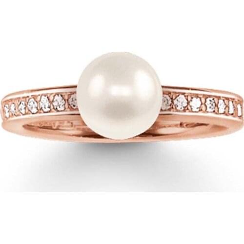 Rose Gold Color Eternity Rings with White Line Zircon Freshwater Pearl, Fashion Thomas Style Glam Ring Jewelry Ts Gift for Women