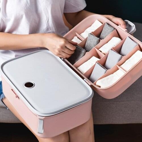 Underwear Storage Box Plastic Double-Layer Portable Case Travel Portable Multifunctional Cosmetic Finishing Box
