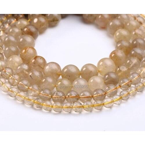 Bulk Wholesale Tea Rutilated Quartz Crystal Beads Natural Stone Round Loose Spacer Beads for Needlework Jewelry Making 6-12mm DI