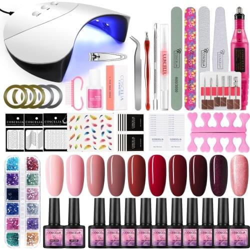 COSCELIA Gel Nail Polish Set UV LED Lamp For Nails Manicure With Electric Nail Drill Base Top Coat Nails Art Decorations Tools