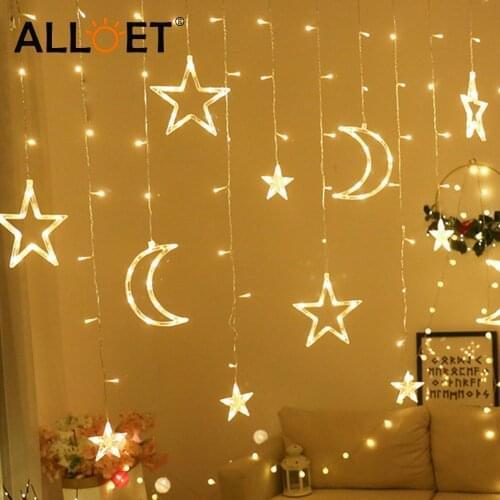 Bulbs Garden Wedding Christmas Decoration Chain Lamp LED Star Moon Curtain Lights Fairy String Light Home Ramadan Festival