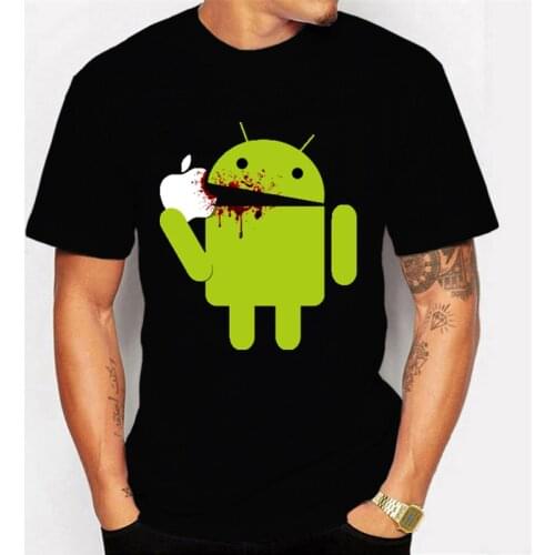 Summer printed T-shirt Android eat apple logo mobile T-Shirt Funny fashion cotton short sleeve mens top