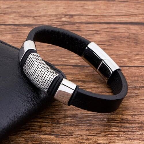 Trendy Black Charm Leather Bracelet For Men women Stainless Steel Magnet Luxury wholesale Jewelry Accessories Birthday Gift