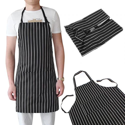 Men Adjustable Half-length Adult Black Stripe Bib Apron With 2 Pockets Chef Waiter Apron For Hotel Restaurant Kitchen Cook
