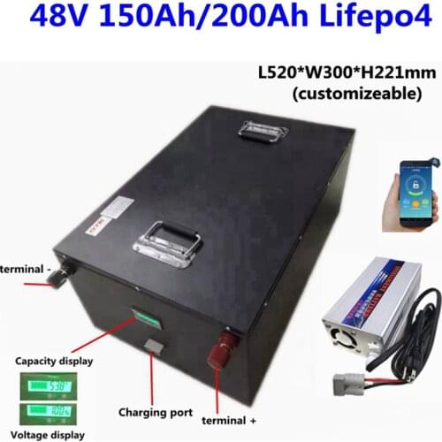 Upgrated LiFepo4 48V 150Ah 180ah not 100ah 200ah lithium battery BMS 16S for motorhome tolling motor solar energy+10A charger