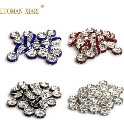 Wholesale 100Pcs 6mm 8mm Colorful Copper Square Wheels Spacers-Beads Silverly Golden Rhinestone Beads For Jewelry Making DIY