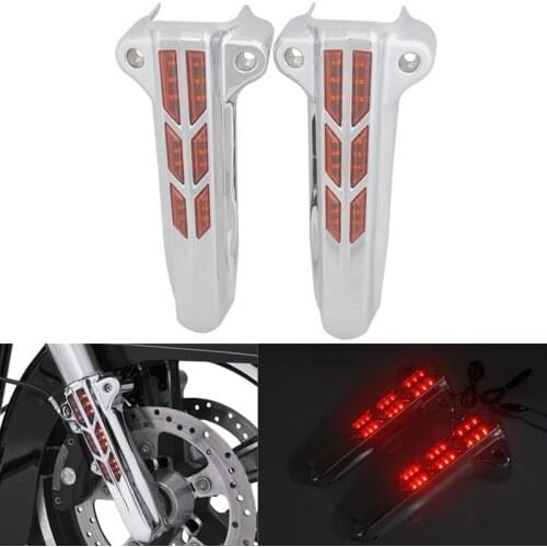 Motorcycle Front Lower Fork Leg Covers Slider LED Turn Signal Light Fit for Harley Touring FLHT FLHX FLHR