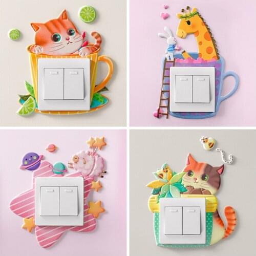 Animal Unicorn Flamingo Cover Cartoon Room Decor 3D Wall Silicone On-off Switch Luminous Light Switch Outlet Wall Sticker