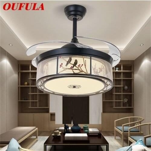 OUFULA Ceiling Fan Light Invisible Lamp Remote Control Modern Elegance For Home Dining Room Bedroom Restaurant
