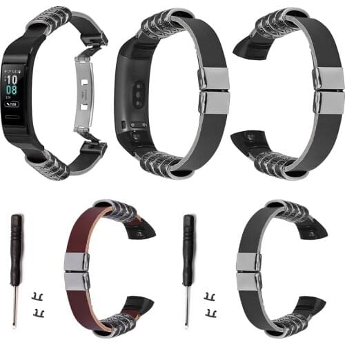 For Huawei Band 3/3 Pro Leather Replacement Watchband Men Retro Embossed Wrist Band Punk Leather Strap Smart Watch Accessories
