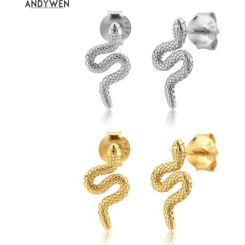 ANDYWEN 925 Sterling Silver Gold Snake Earring Animal Fine Jewelry Clips Piercing Pendiente Luxury Rock Punk Jewels Fashion