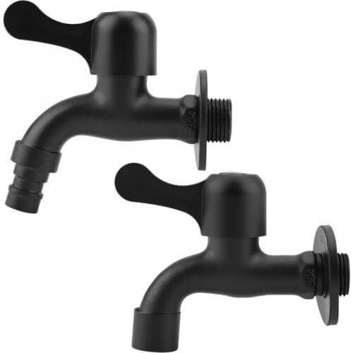 Basin Faucet with Handle Shower 304 Stainless Steel Black Wall Mount Tap Garden Water Faucet for Bathroom Bathtub Fauset