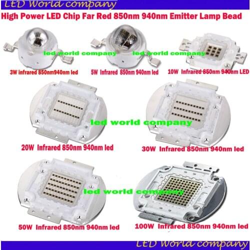 High Power LED Chip 850nm 940nm IR Infrared 3W 5W 10W 20W 50W 100W Emitter Light Bead COB 850nm 940 nm Night Vision CCTV Camera
